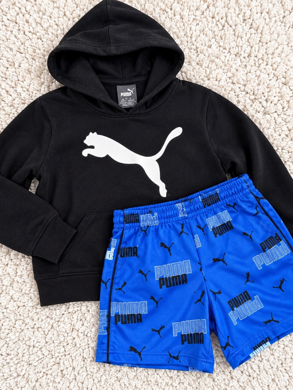 PUMA Kids Black Hoodie & Blue Shorts 2 Piece Set Size XS 4/5
